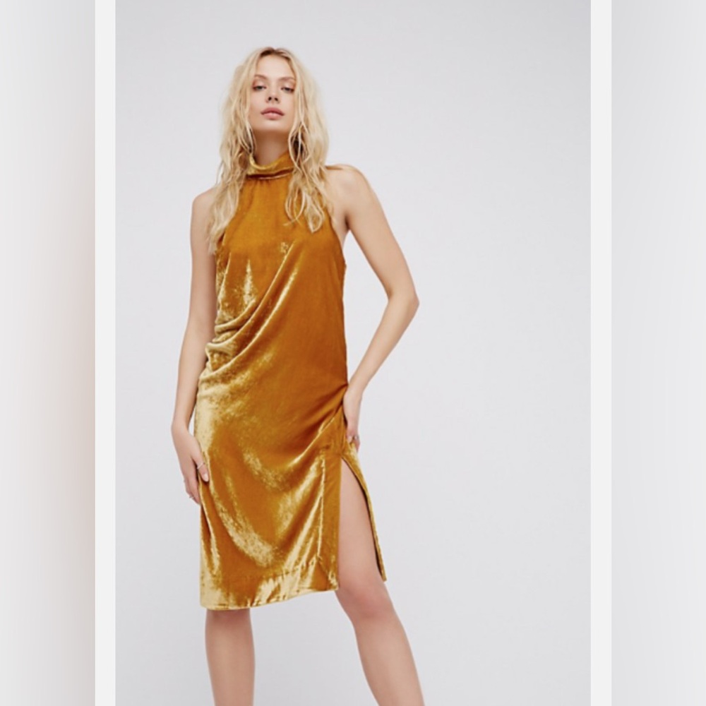 NWOT Women's Free People Tongue Tied High Neck Halter Midi Dress size 0 in Gold